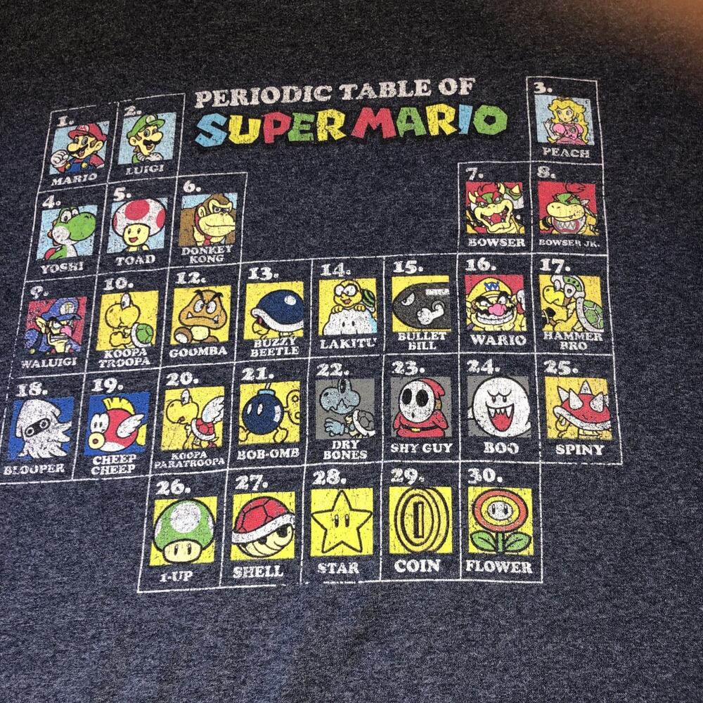 Periodic Table of Super Mario T Shirt Blue Mens Size 3XL